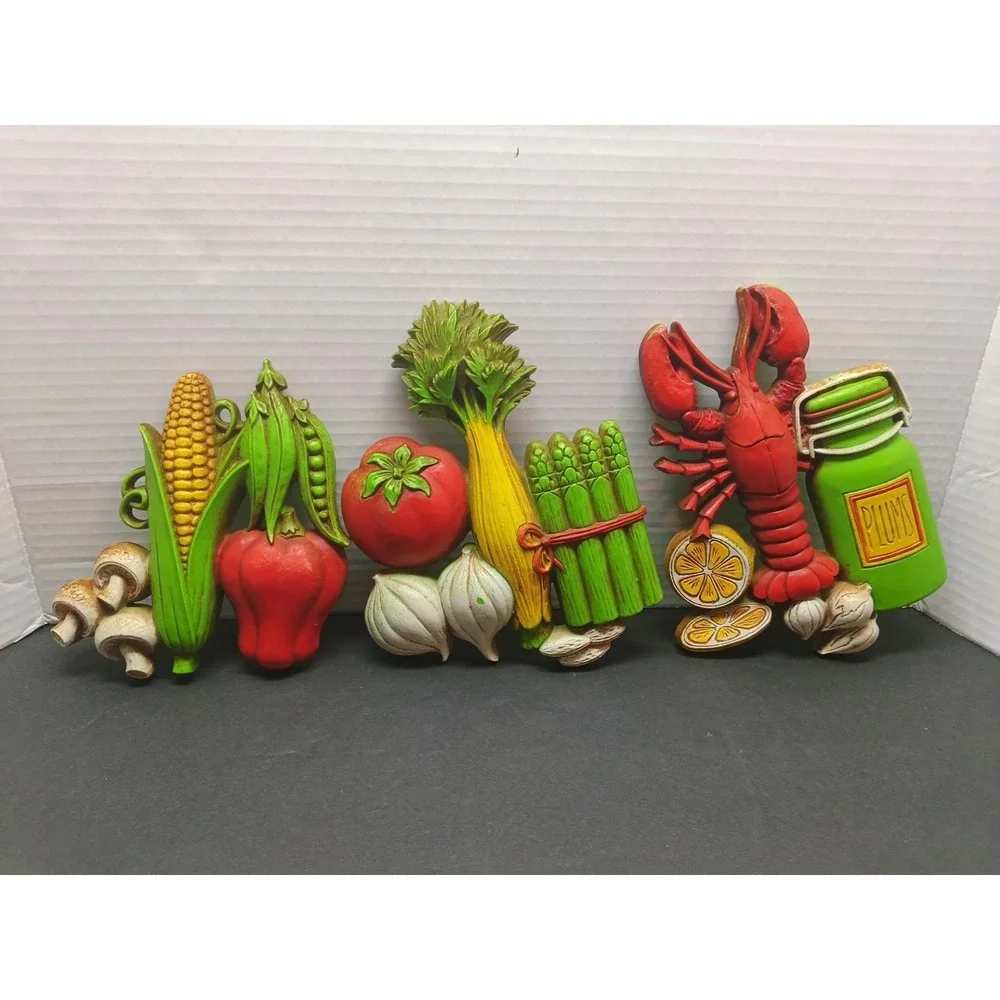 Vintage Homco 1975 Home Interior Wall Plaque Set Garden Vegetable Lobster